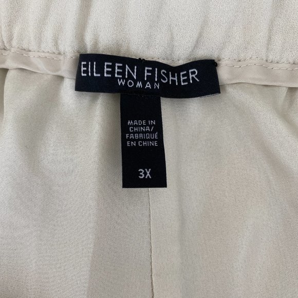 Eileen Fisher Ivory Ecru Cream Off White Beige 100% Silk Elastic Waist Pant 3X - Picture 3 of 5